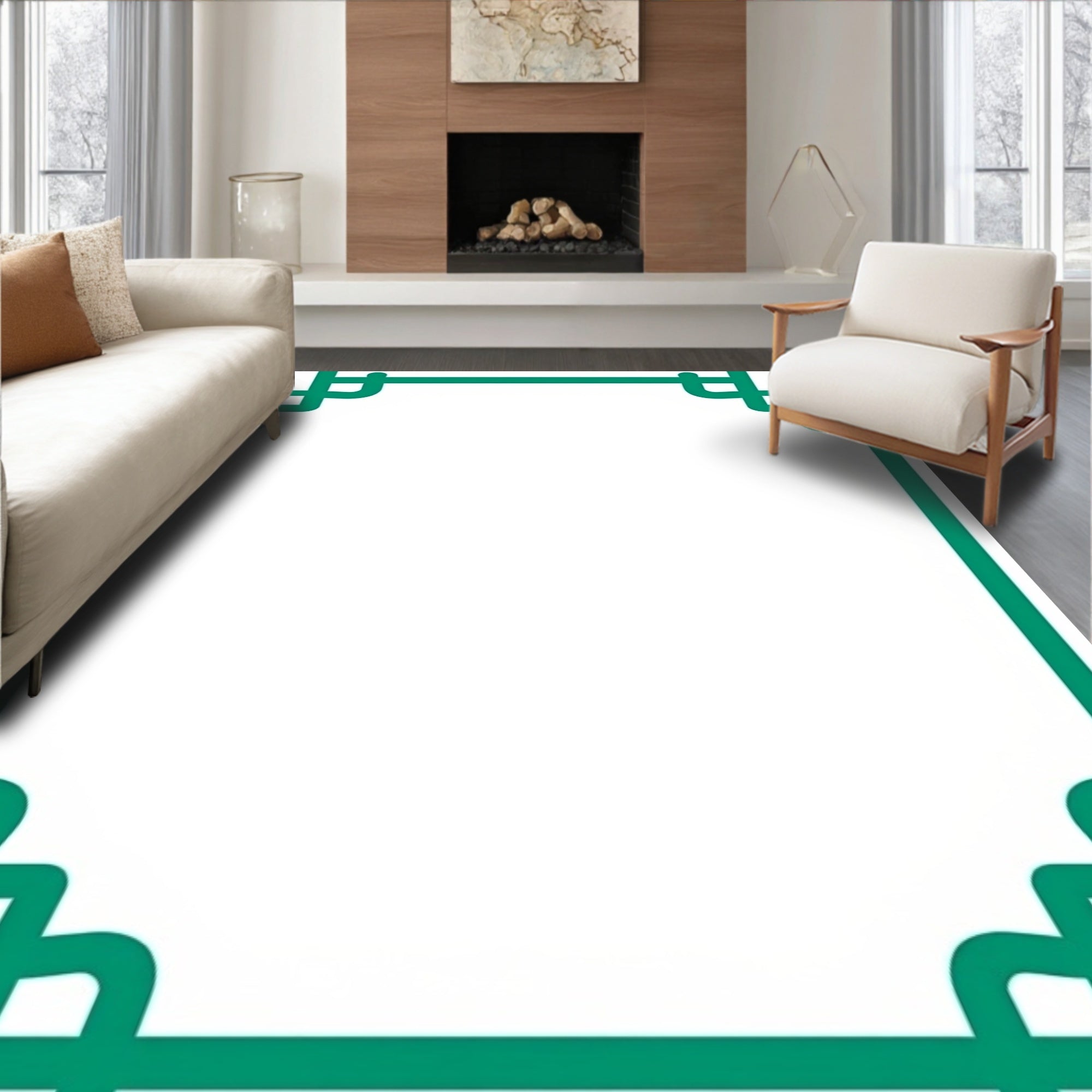 Geometric Teal Frame Rug
