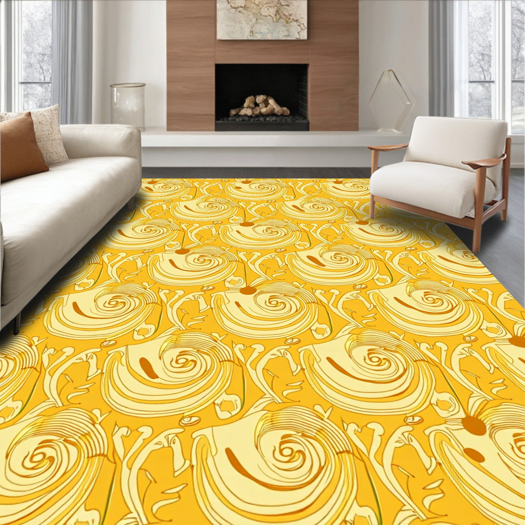 Golden Swirls Floral Art Nouveau Pattern Rug