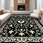 Elegant Black Ivory Heart Border Rug