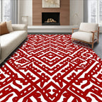 Abstract Red White Geometric Pattern Rug