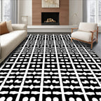 Black White Geometric Dot Pattern Rug