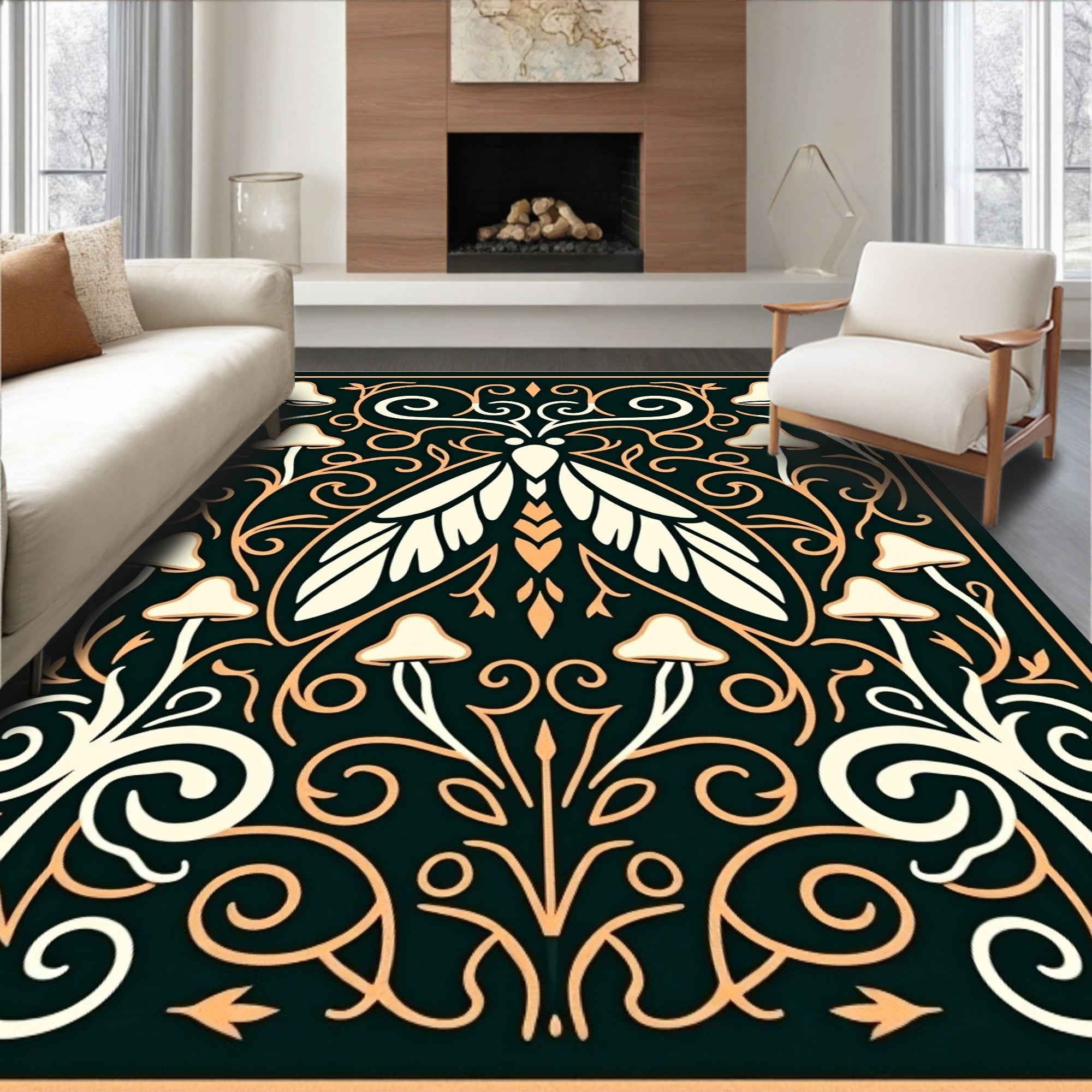 Mystical Moth With Mushroom Flourish Pattern Rug