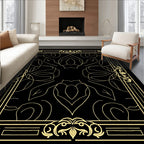 Ornate Gold Floral Border Design Rug
