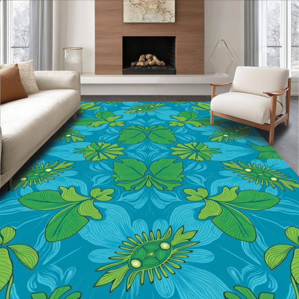 Vibrant Green Floral Water Pattern Rug