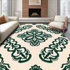 Dark Green Floral Arabesque Pattern Rug