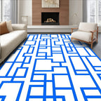Abstract Blue Geometric Grid Design Rug