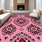 Damask Floral Pink And Burgundy Rug