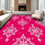 White Snowflake Patterned Pink Rug