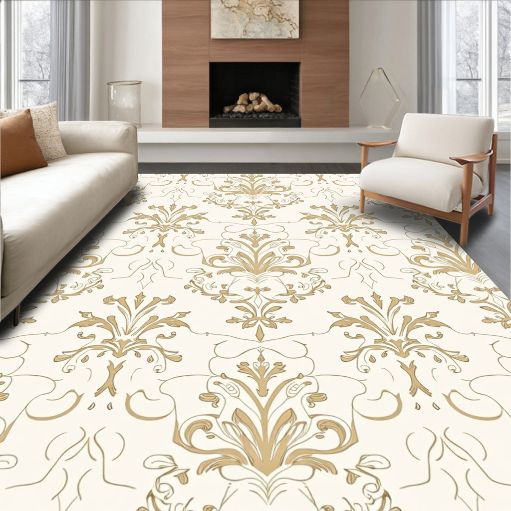Gold Vintage Damask Pattern Rug