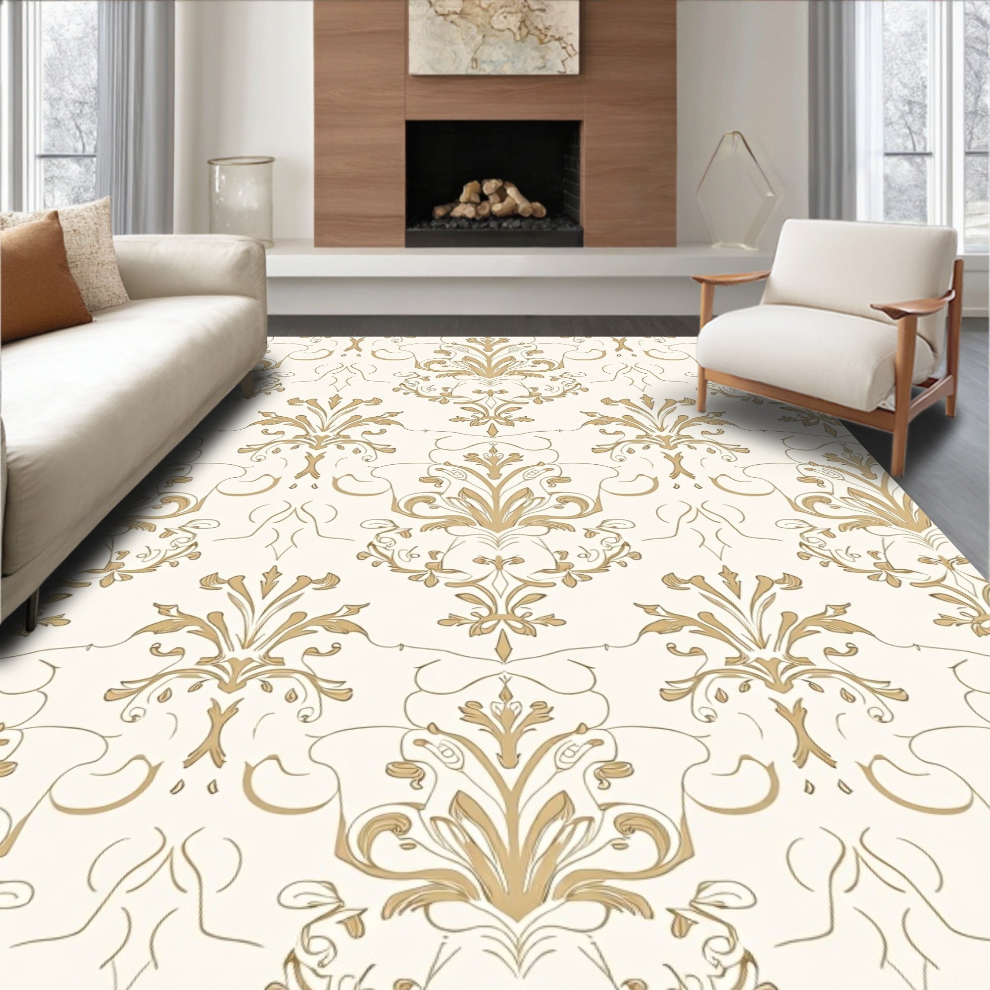 Gold Vintage Damask Pattern Rug