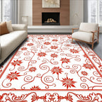 Red Floral Vine Patterned Rug