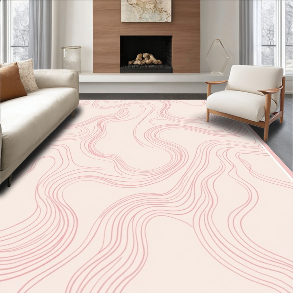 Soft Pink Abstract Line Art Rug