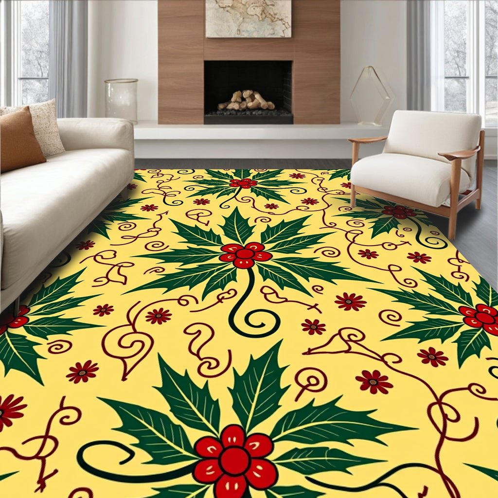 Festive Holly Swirl Pattern Rug