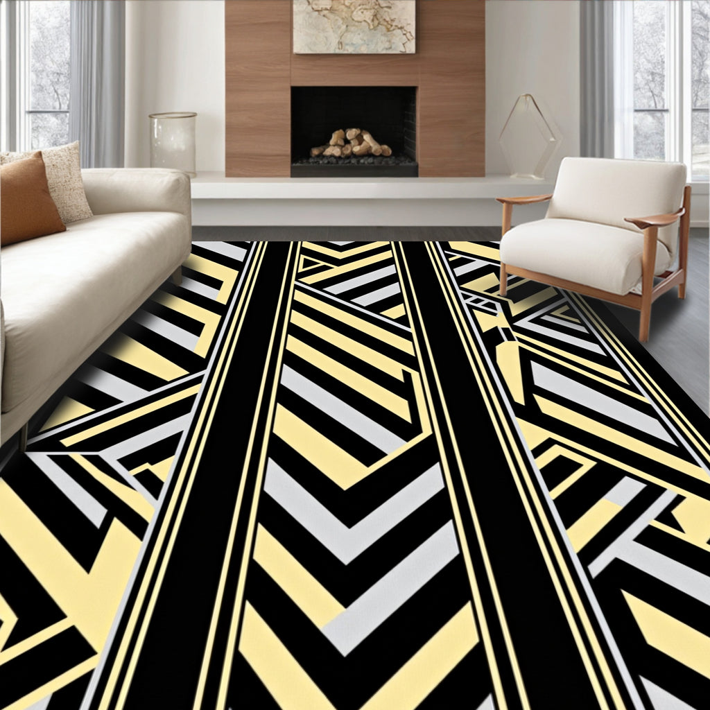 Art Deco Geometric Stripe Pattern Rug