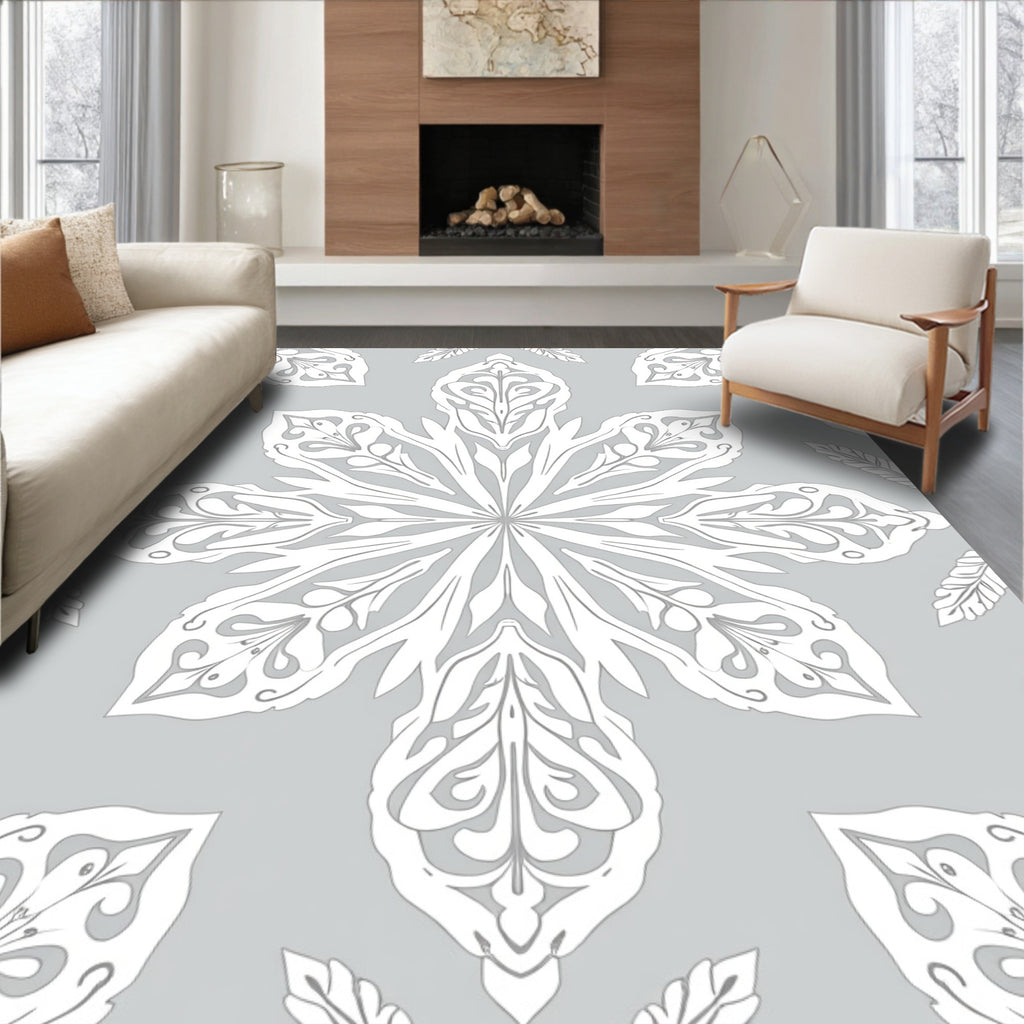 Delicate Gray Floral Mandala Pattern Rug