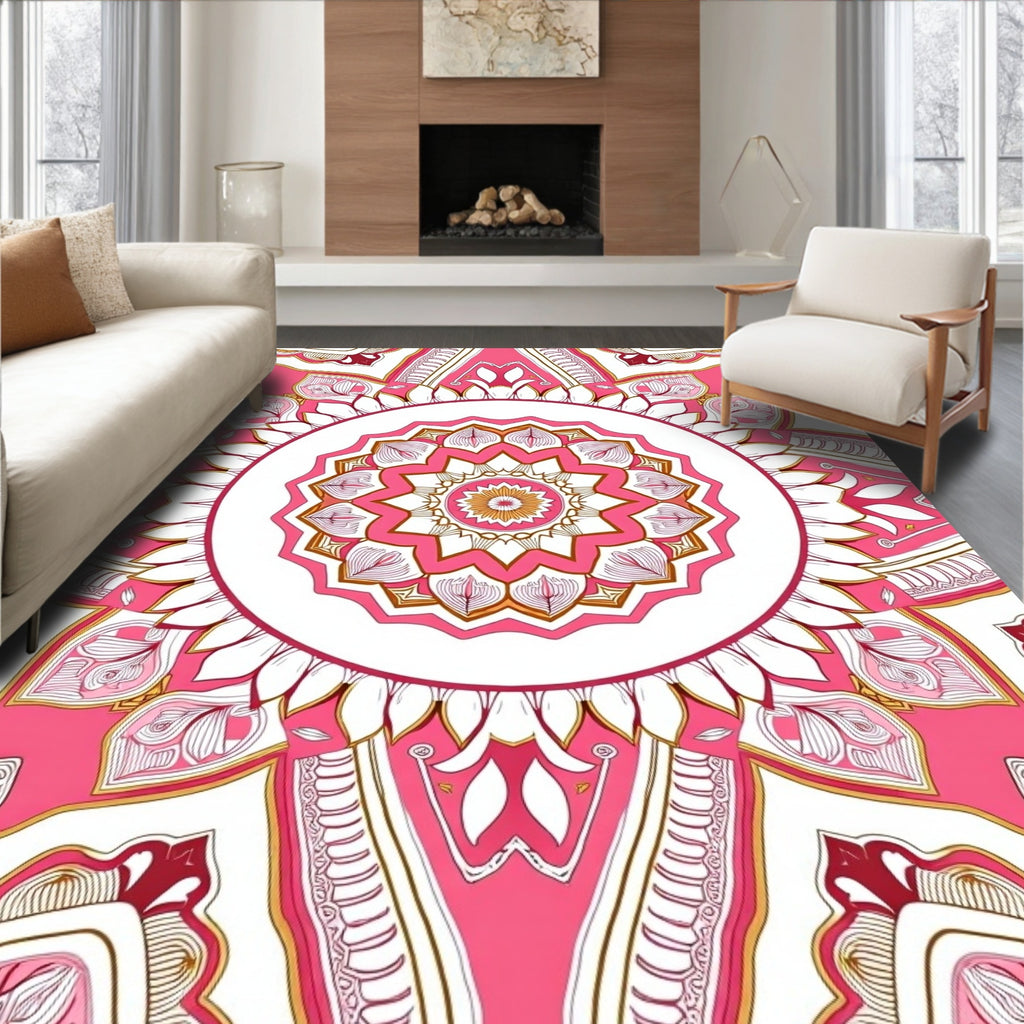 Pink Mandala Patterned Geometric Rug