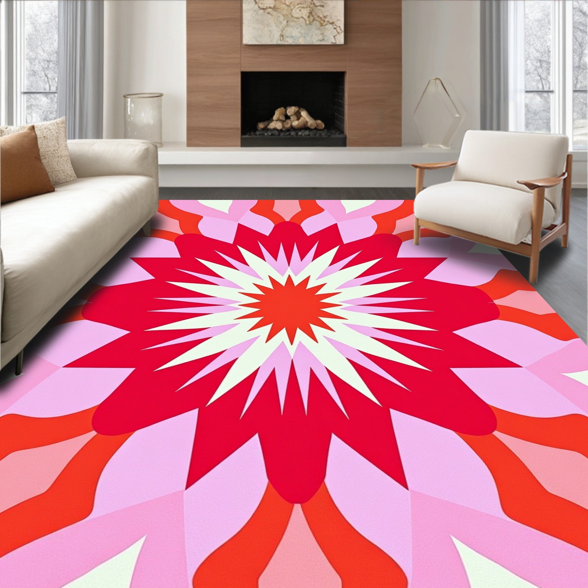 Vibrant Floral Burst Mandala Design Rug