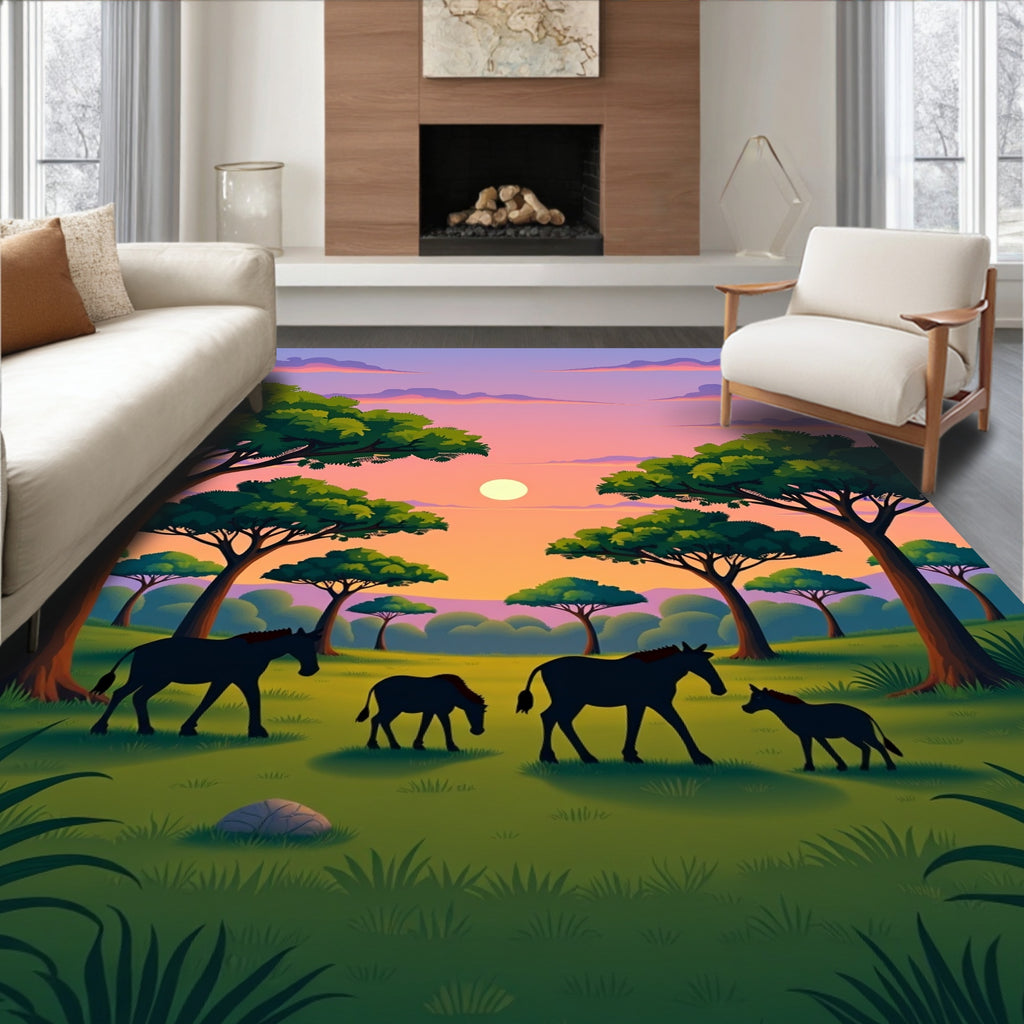 Savannah Sunset Zebra Family Design Rug