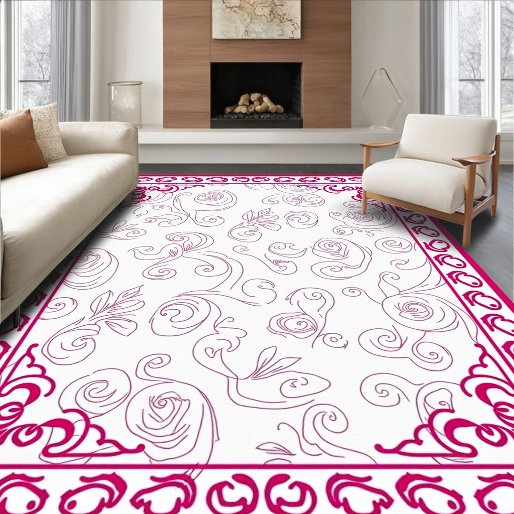 Floral Swirls Bordered Design Rug