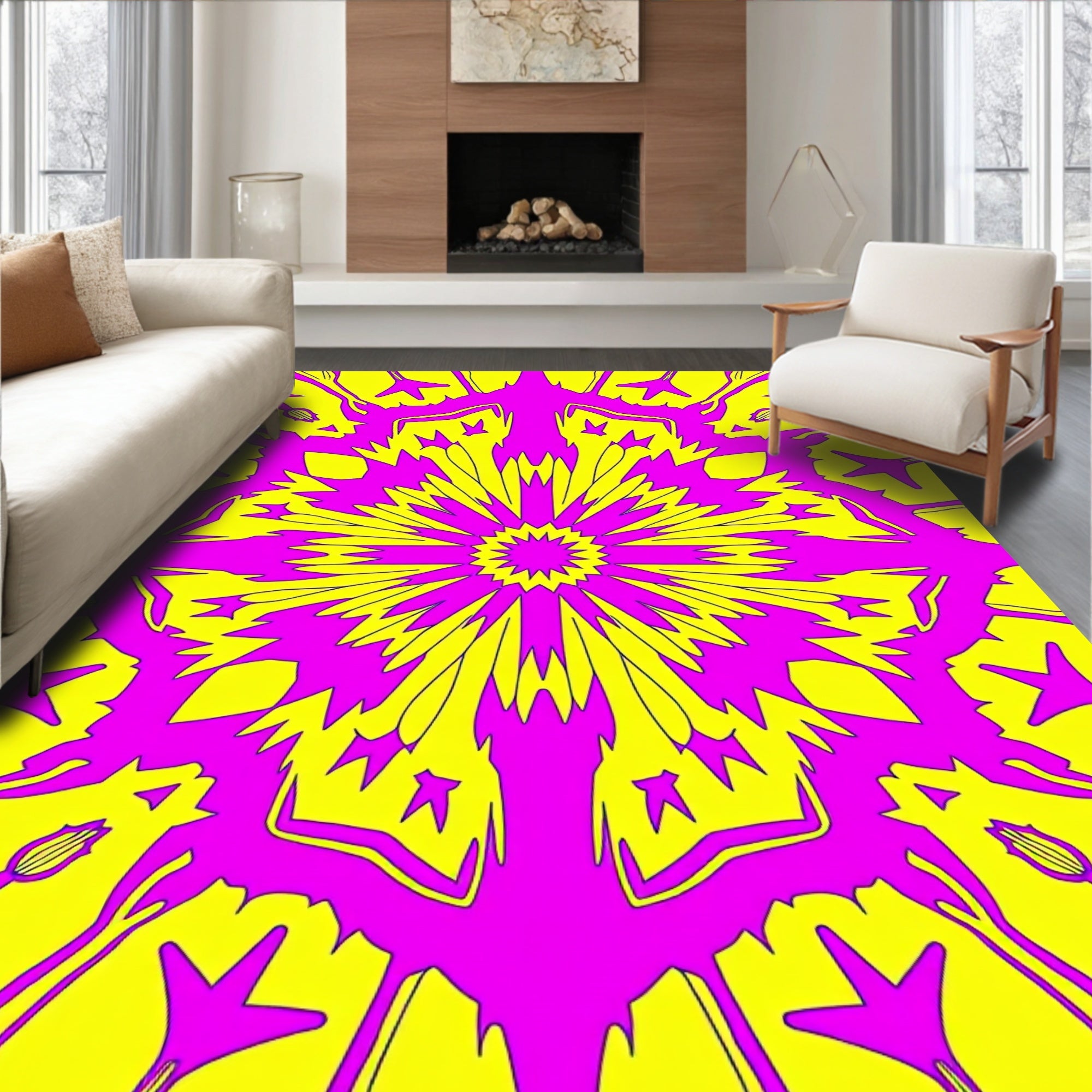 Vibrant Neon Starburst Patterned Rug