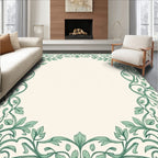 Ornate Green Vine Floral Border Rug