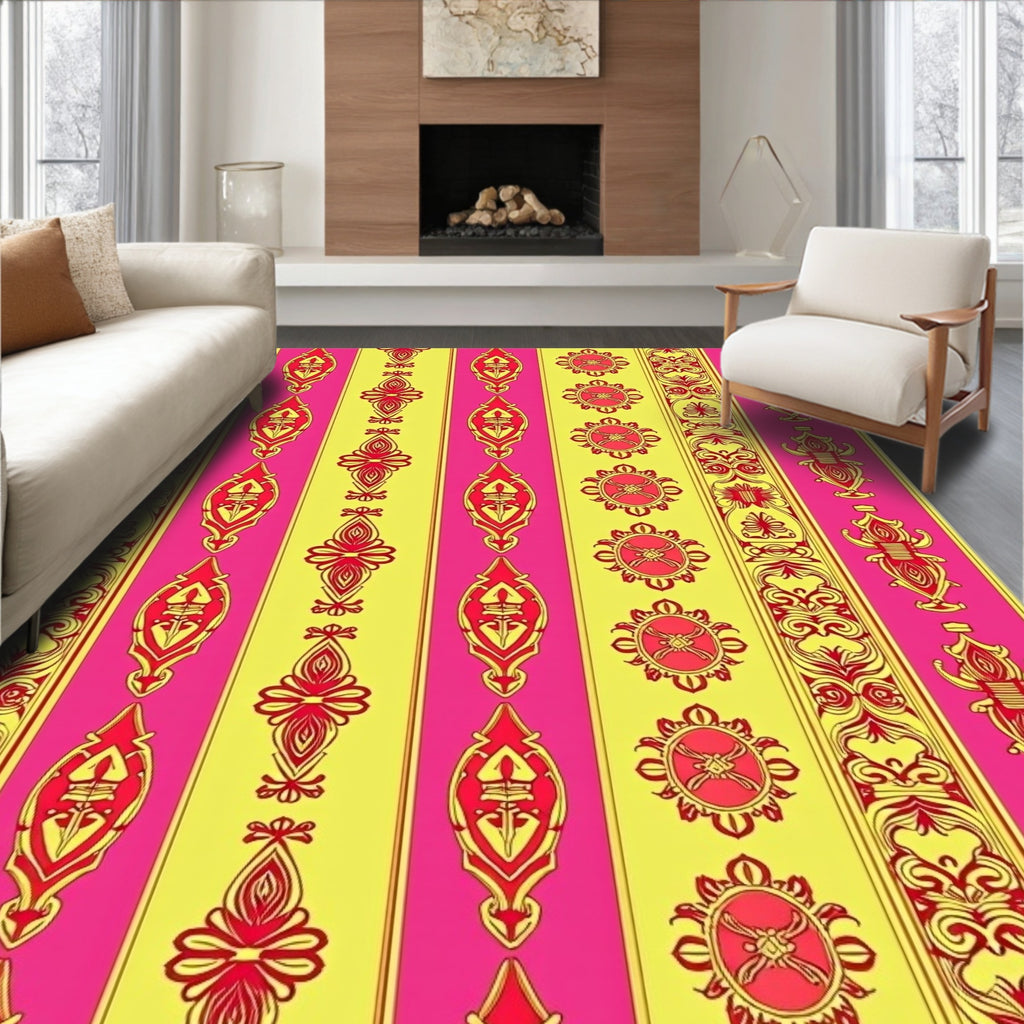 Bright Floral Geometric Stripe Design Rug