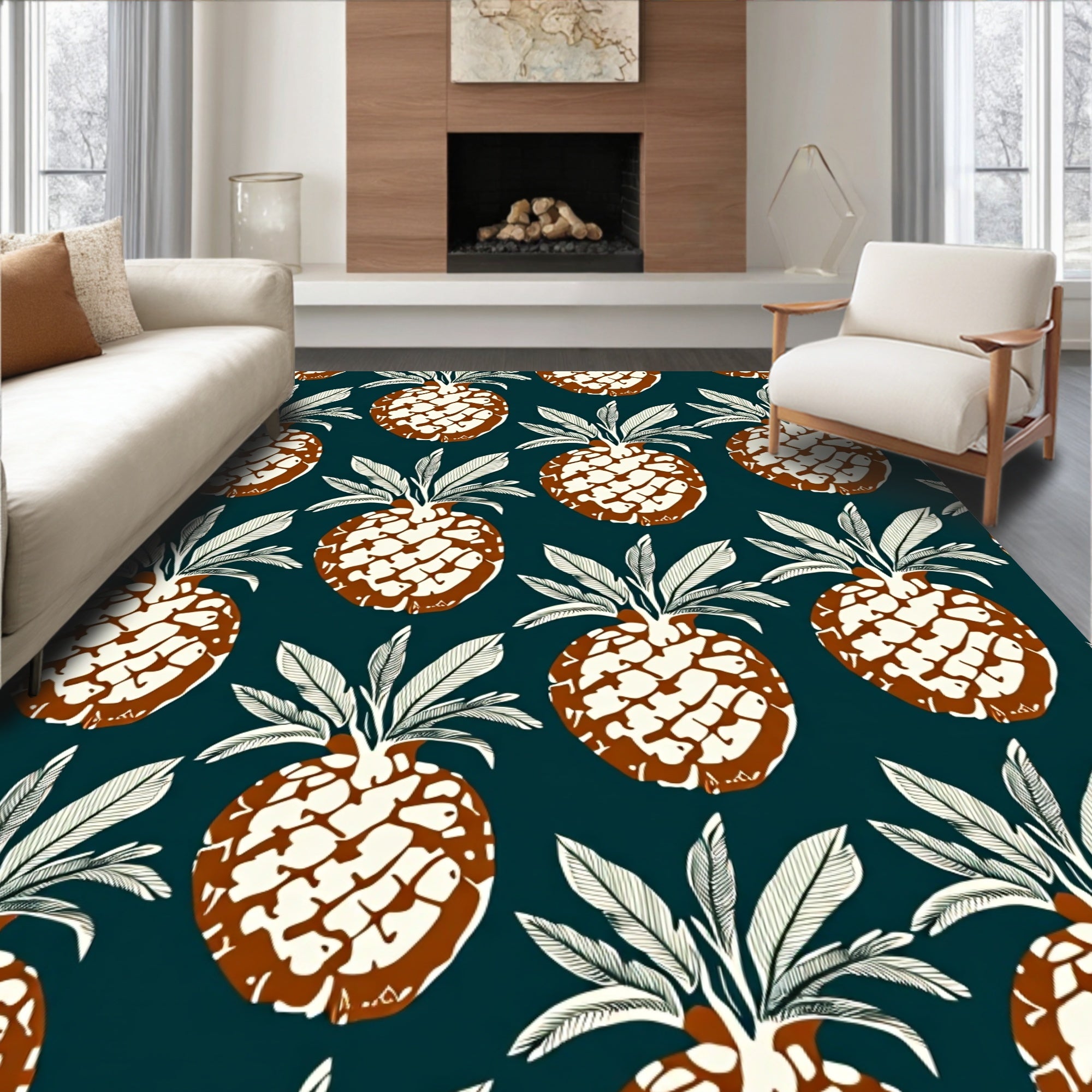 Retro Pineapple Pattern Tropical Motif Rug