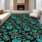 Tropical Teal Floral Patterns Rug