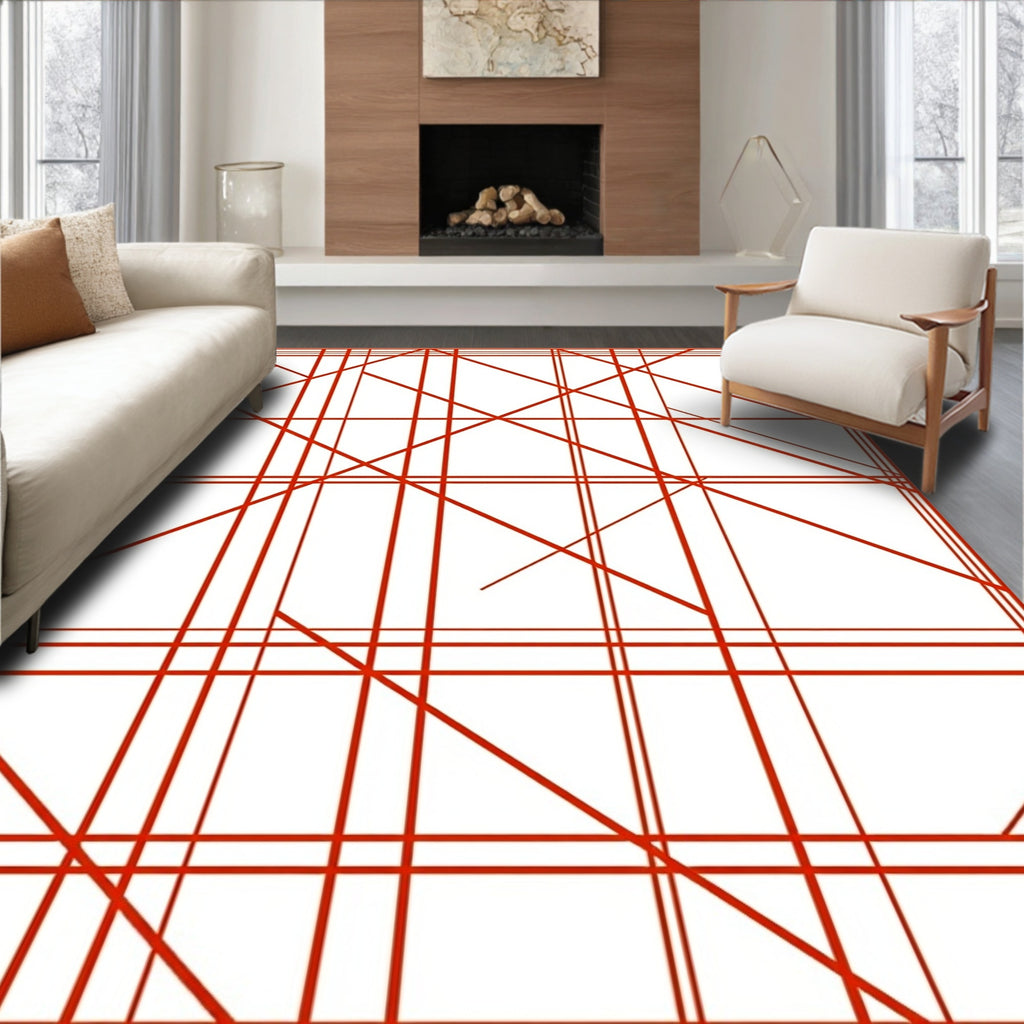 Red Geometric Line Art Pattern Rug