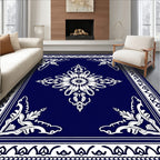 Classic Blue White Floral Medallion Border Rug