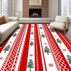 Red White Trees and Snowflakes Pattern Rug