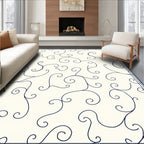 Vine Swirl Patterned Cream Navy Rug