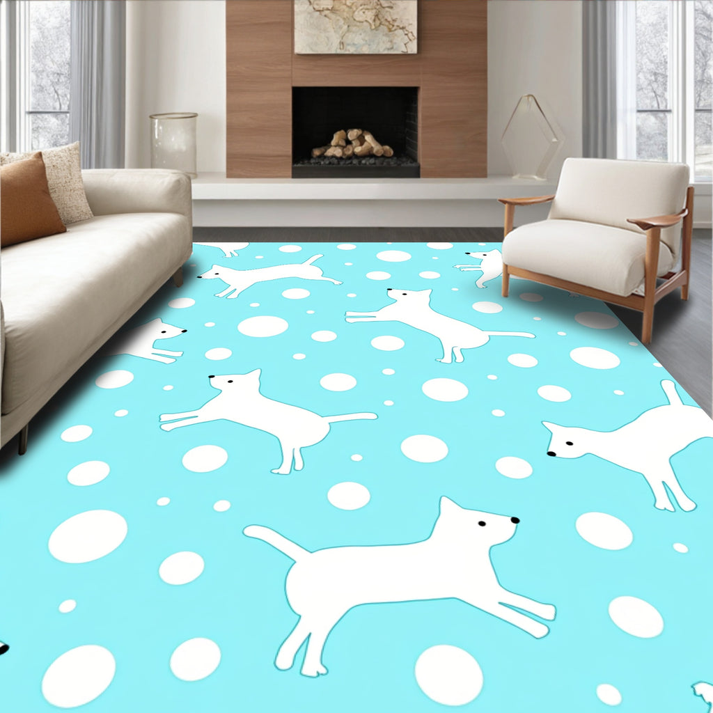 Playful White Dogs Dots Pattern Rug