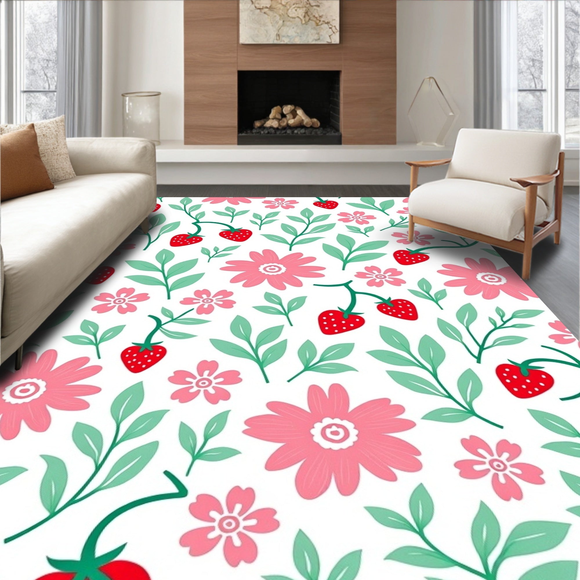 Sweet Strawberry Floral Garden Rug