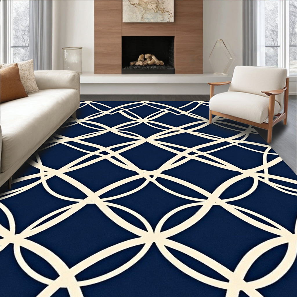 Interlocking Circles Navy Pattern Rug