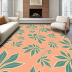 Coral Tropical Leaf Pattern Rug