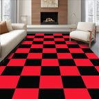 Bold Red Black Checkered Pattern Rug
