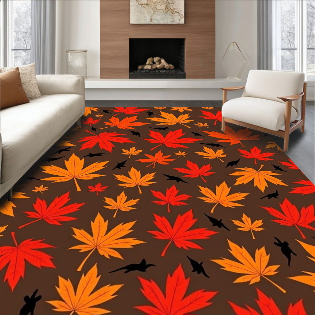 Red Orange Leaf Pattern Design Rug