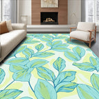 Lightweight Aqua Tropical Leaf Pattern Rug