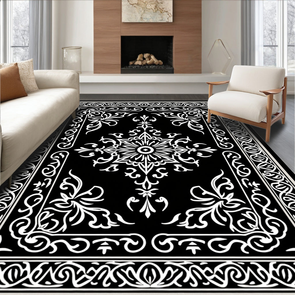 Classic White Ornate Floral Square Design Rug