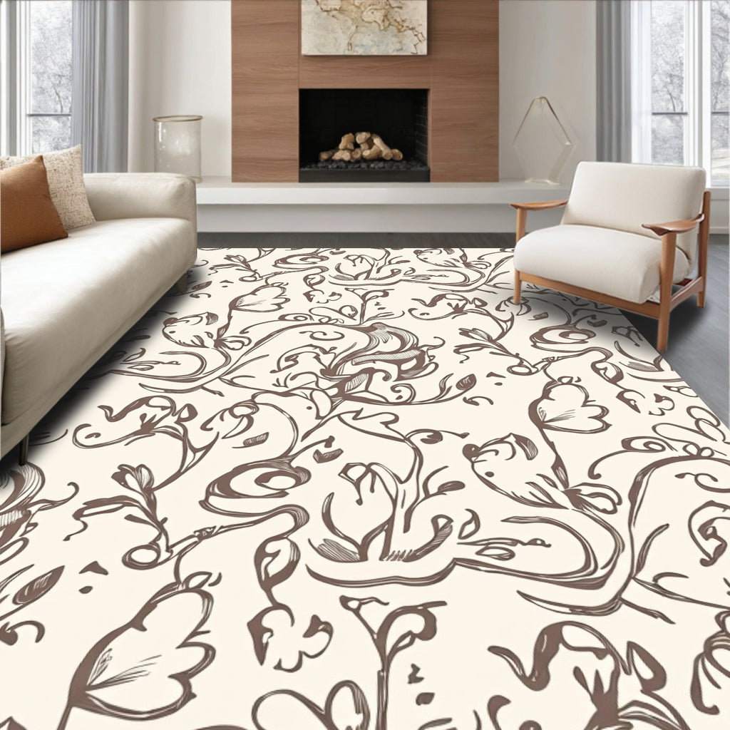 Sketchy Floral Swirls Pattern Rug