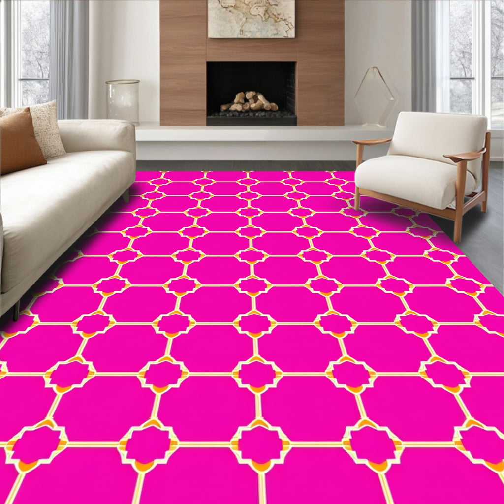 Bright Hot Pink Geometric Lattice Design Rug