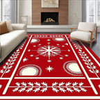 Striking Red Snowflake Festive Pattern Rug