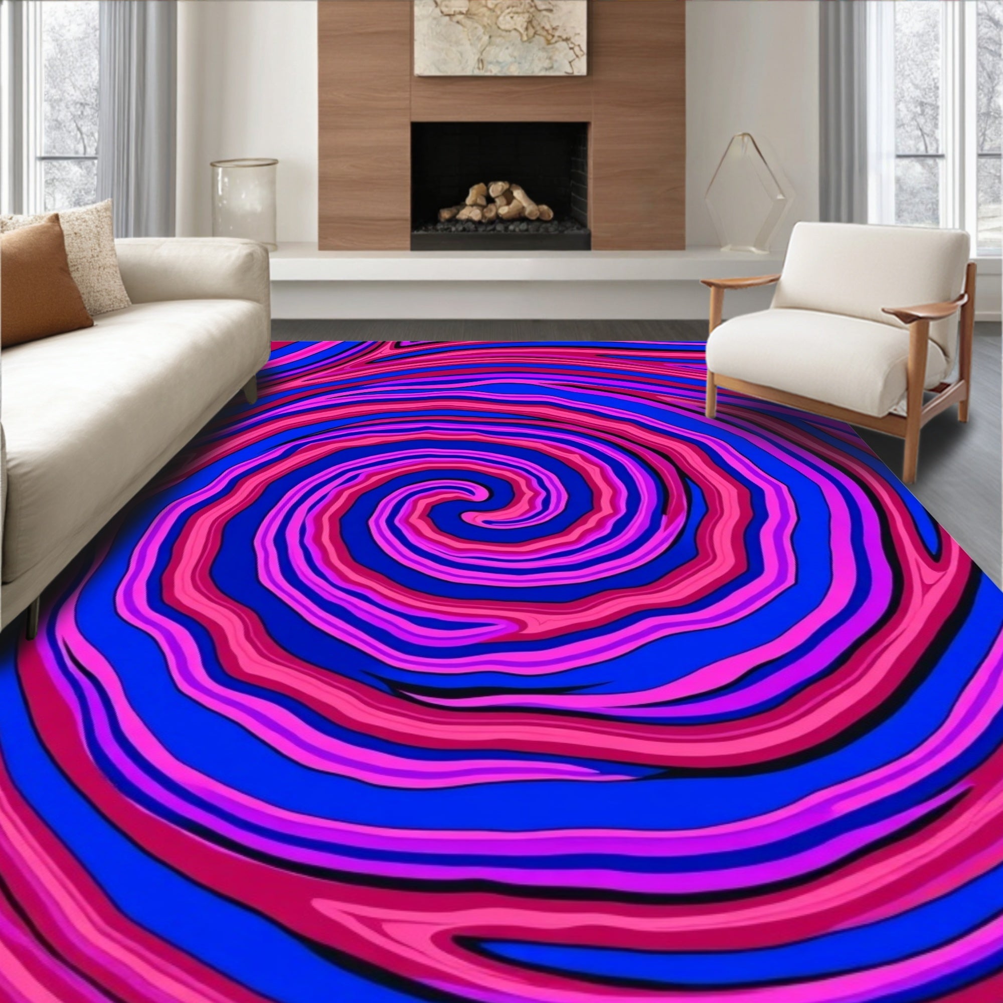 Vibrant Pink Blue Swirl Pattern Rug