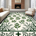 Green Leafy Border Pattern Rug