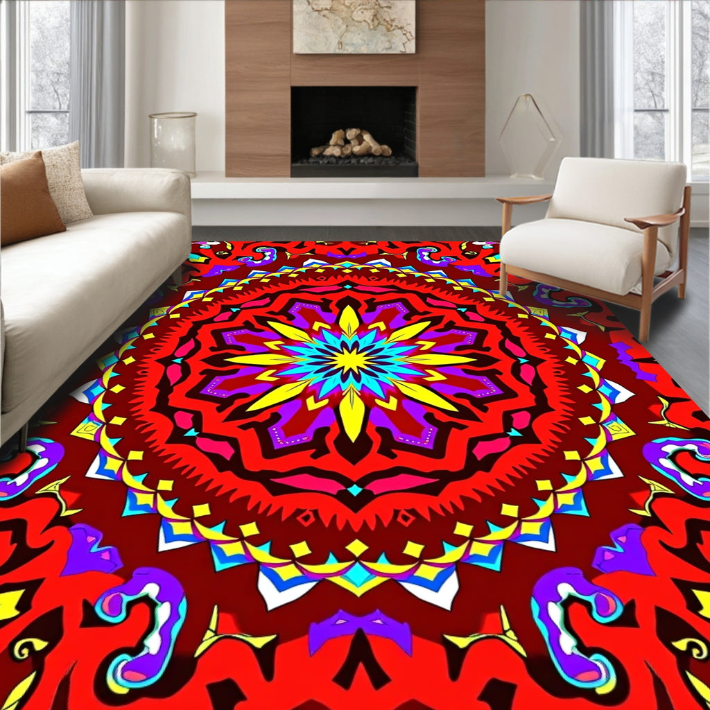 Vibrant Mandala Abstract Geometric Pattern Rug