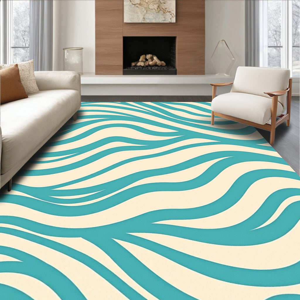 Teal Wavy Stripe Pattern Rug