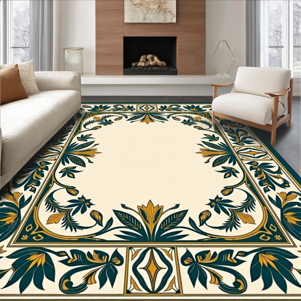Grand Floral Leaf Border Design Rug