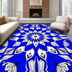 Bold Blue White Floral Mandala Pattern Rug