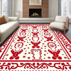 Red Folk Art Character Pattern Rug